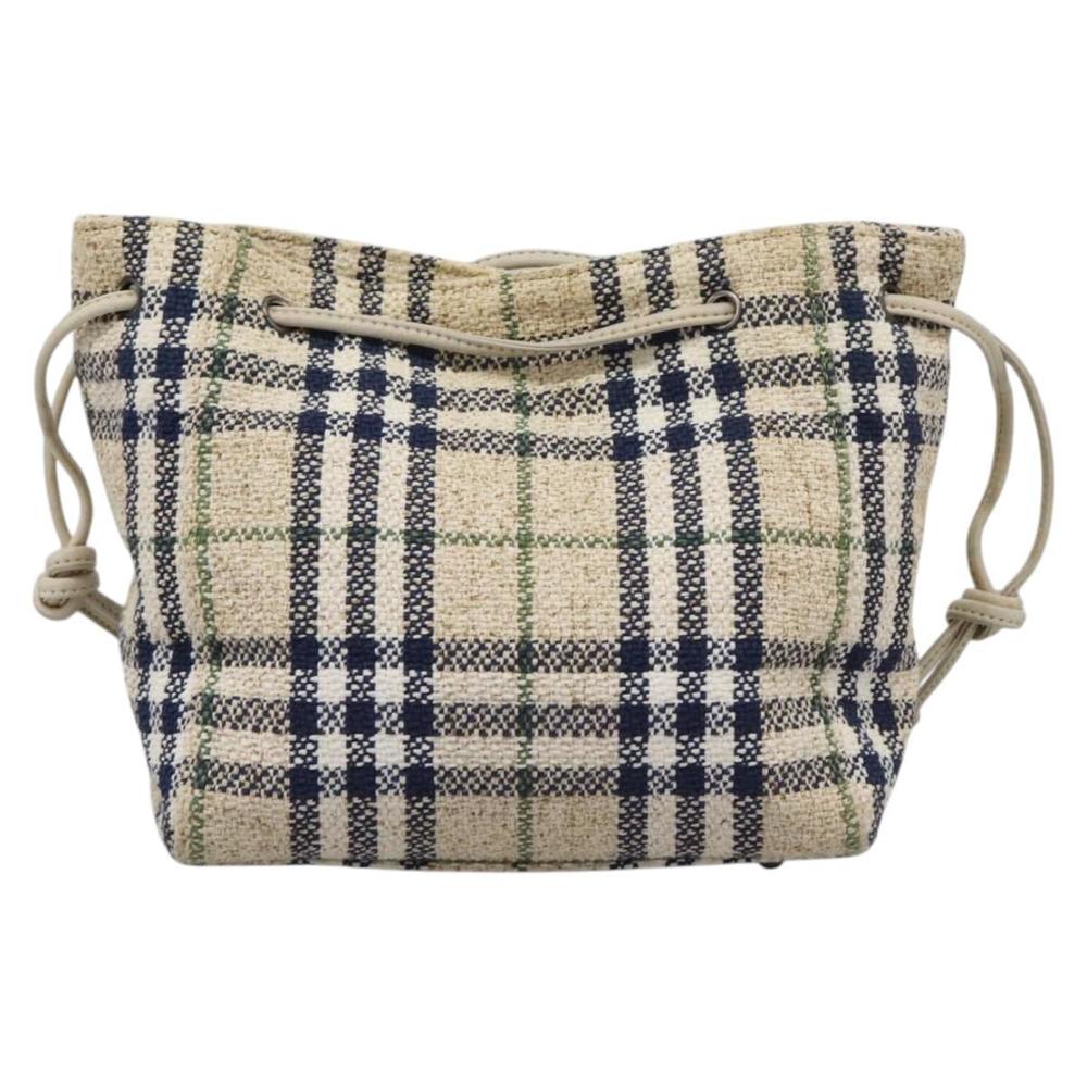 BURBERRY Nova Check Blue Label Hand Bag Canvas Beige Navy Auth BD035 - Picture 2 of 16